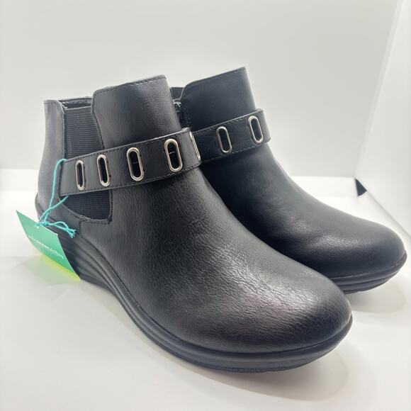 Kohls Boots Women’s Sz 8 Booties Shoes Black Leather Ankle Zipper Side-Top Strap - Picture 1 of 9